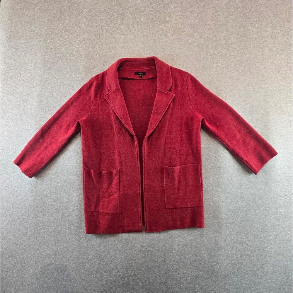 Quince Knit Blazer Women Small Dark Red Organic Cotton Open Front Patch Pocket